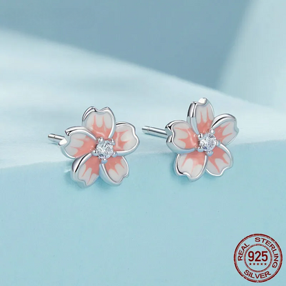 Pink Cherry Blossom Stud Earrings