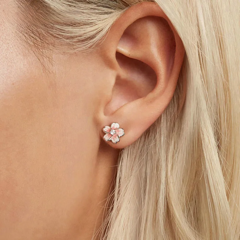 Pink Cherry Blossom Stud Earrings