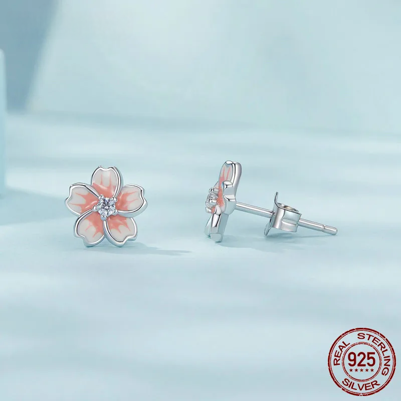 Pink Cherry Blossom Stud Earrings
