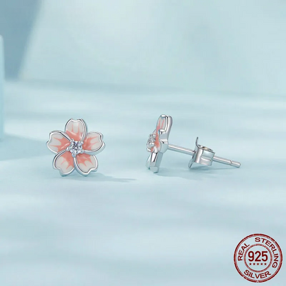 Pink Cherry Blossom Stud Earrings