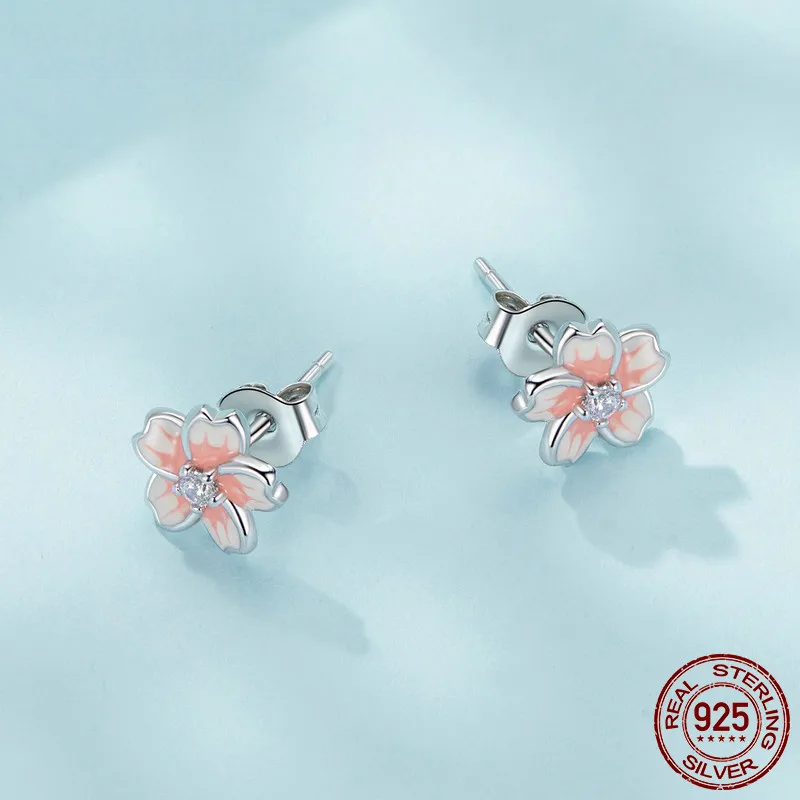 Pink Cherry Blossom Stud Earrings