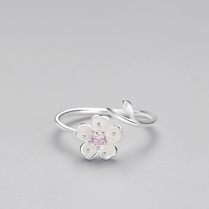 Enamel Plum Blossom Adjustable Ring