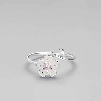 Enamel Plum Blossom Adjustable Ring