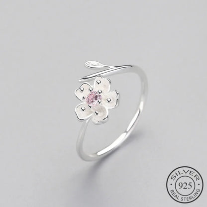 Enamel Plum Blossom Adjustable Ring