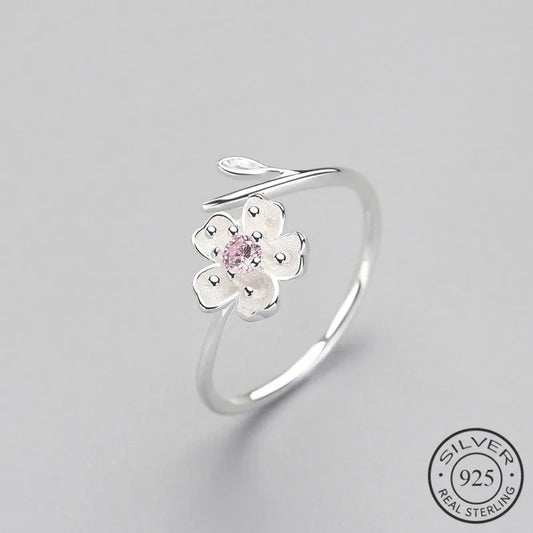 Enamel Plum Blossom Adjustable Ring