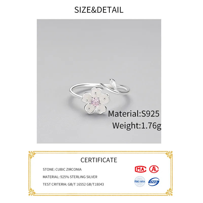 Enamel Plum Blossom Adjustable Ring