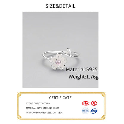 Enamel Plum Blossom Adjustable Ring