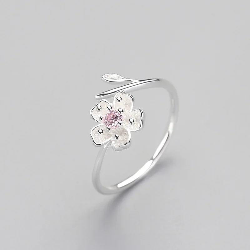 Enamel Plum Blossom Adjustable Ring