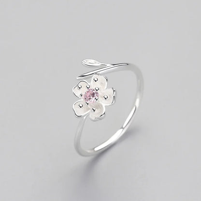 Enamel Plum Blossom Adjustable Ring
