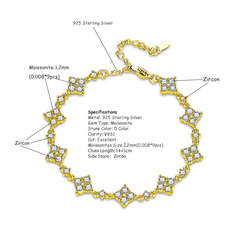 Moissanite Four Leaf Clover Bracelet