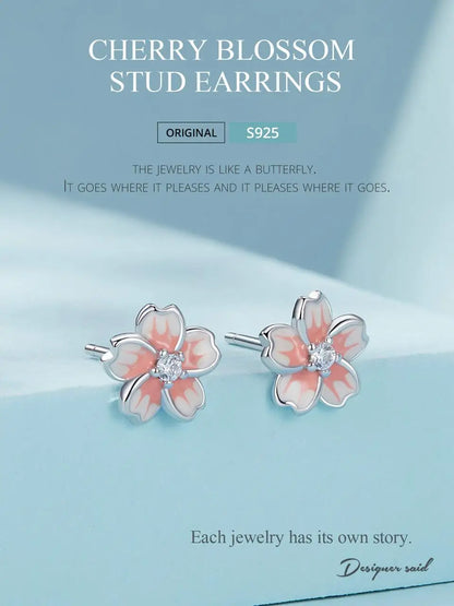 Pink Cherry Blossom Stud Earrings