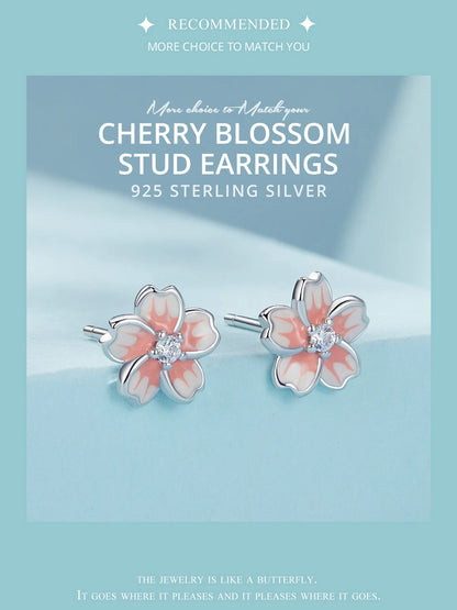 Pink Cherry Blossom Stud Earrings