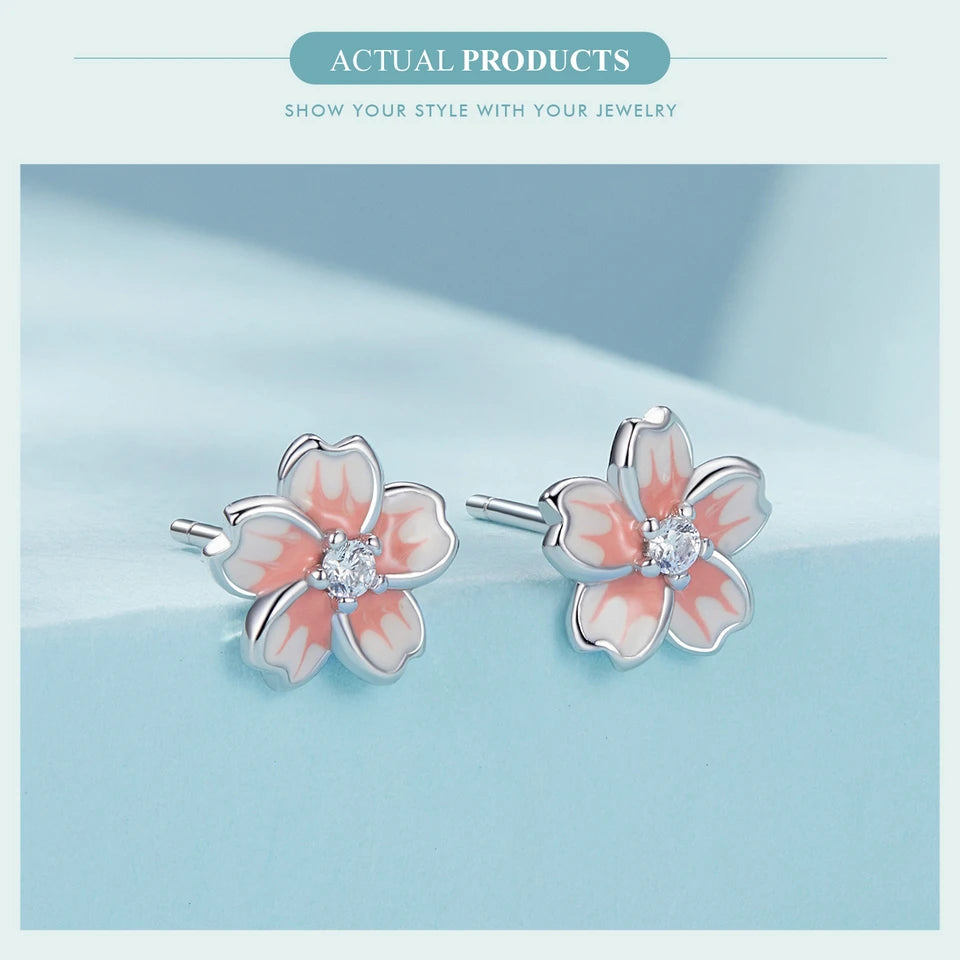 Pink Cherry Blossom Stud Earrings
