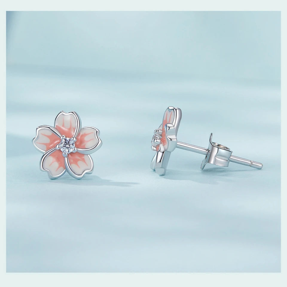 Pink Cherry Blossom Stud Earrings